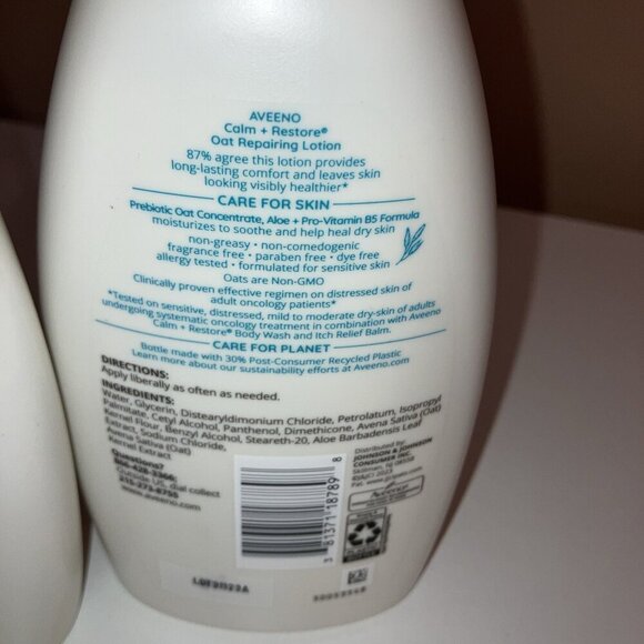 Aveeno Calm + Restore Oat Repairing Lotion. Sensitive, Delicate Skin 3 X 12oz - Picture 3 of 4